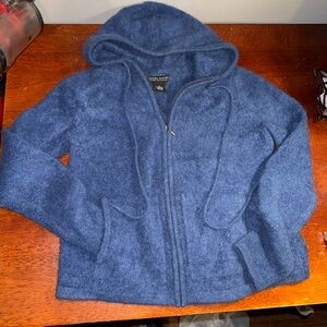 Daniel Bishop Sweater Womens Medium blue Cashmere Knit Hooded Long Sleeve *